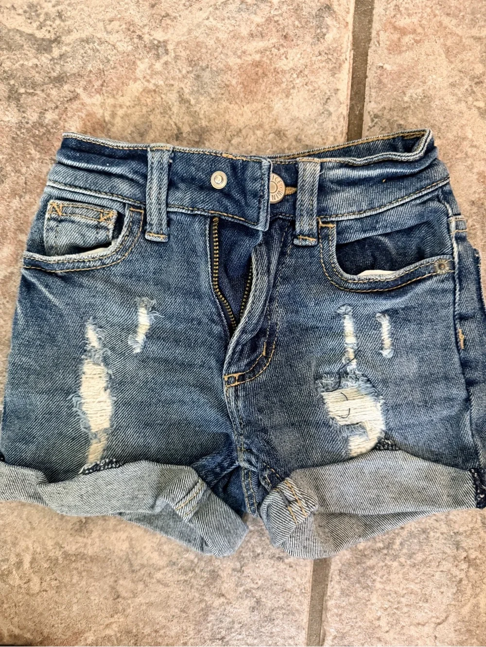 Justice Distressed Rolled Hem Denim Shorts - Blue